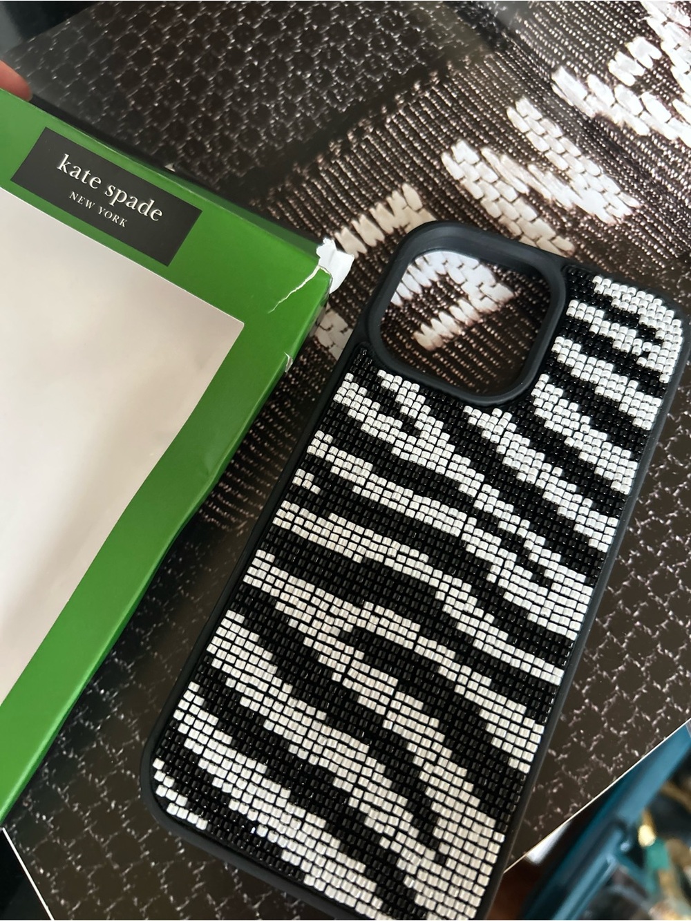 Kate spade iPhone 16 pro max Black & White Zebra Rhinestone iPhone Case